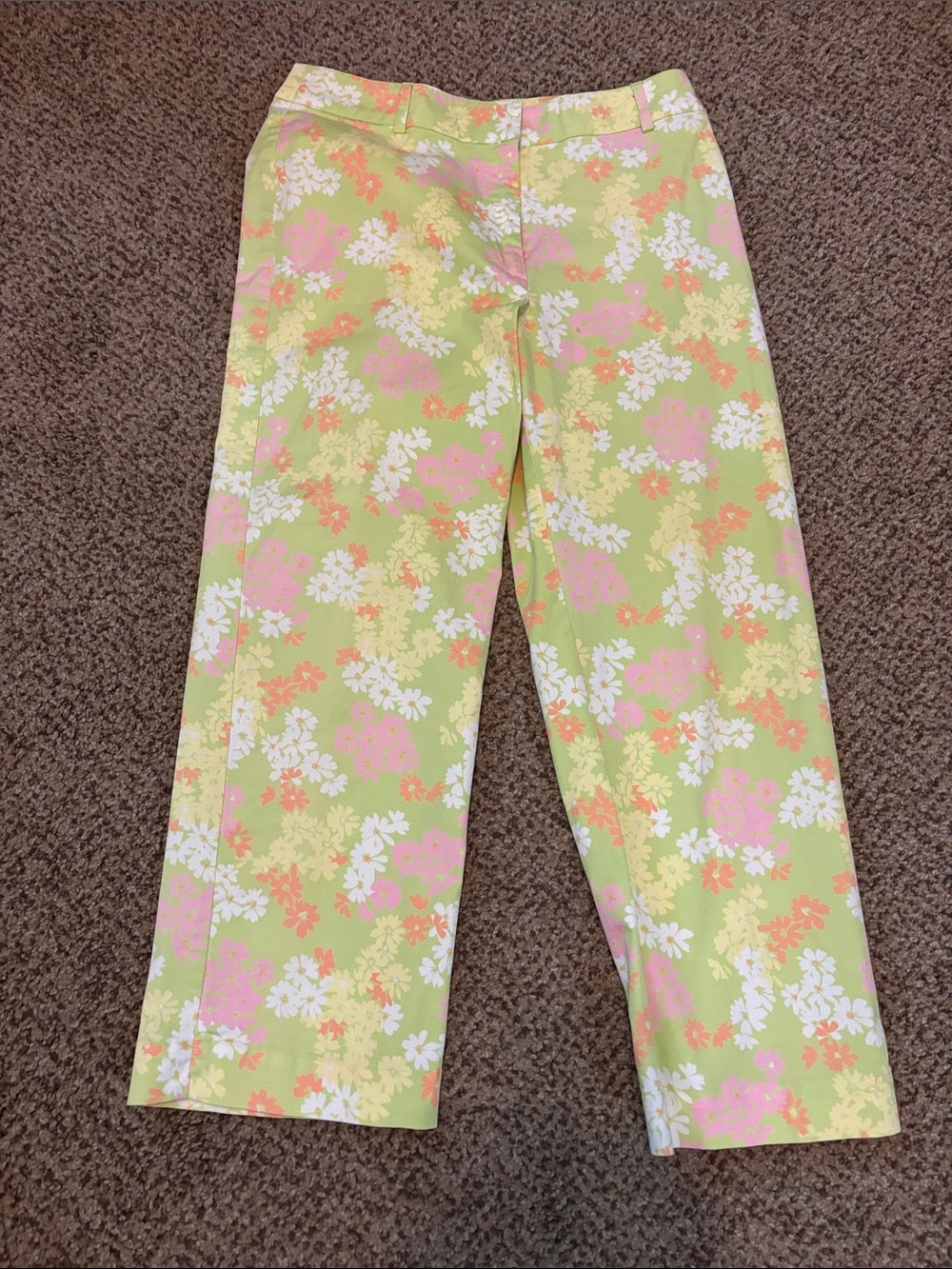 Northern Isles Green Pink Cropped Floral Pants 4